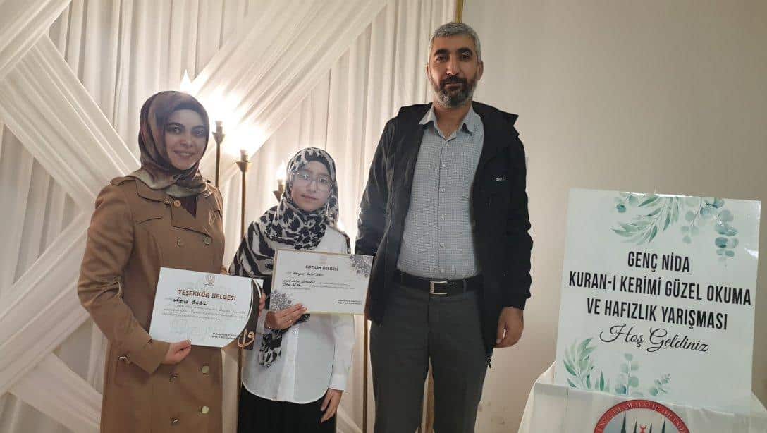   Gölköy Anadolu İmam Hatip Lisesi 6. Sınıf öğrencisi Meryem Betül  Genç Sada Kuran-ı Kerimi Güzel Okuma Yarışması'nda İlçemizi Başarılı bir şekilde temsil etti
