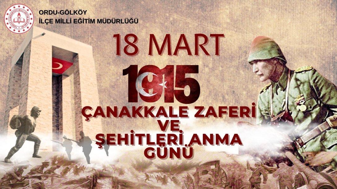 İlçe Milli Eğitim Müdürümüz Sayın Atasever YİĞİT'in 18 Mart Şehitleri Anma Günü ve Çanakkale Deniz Zaferi´nin 109.Yıldönümü Mesajı
