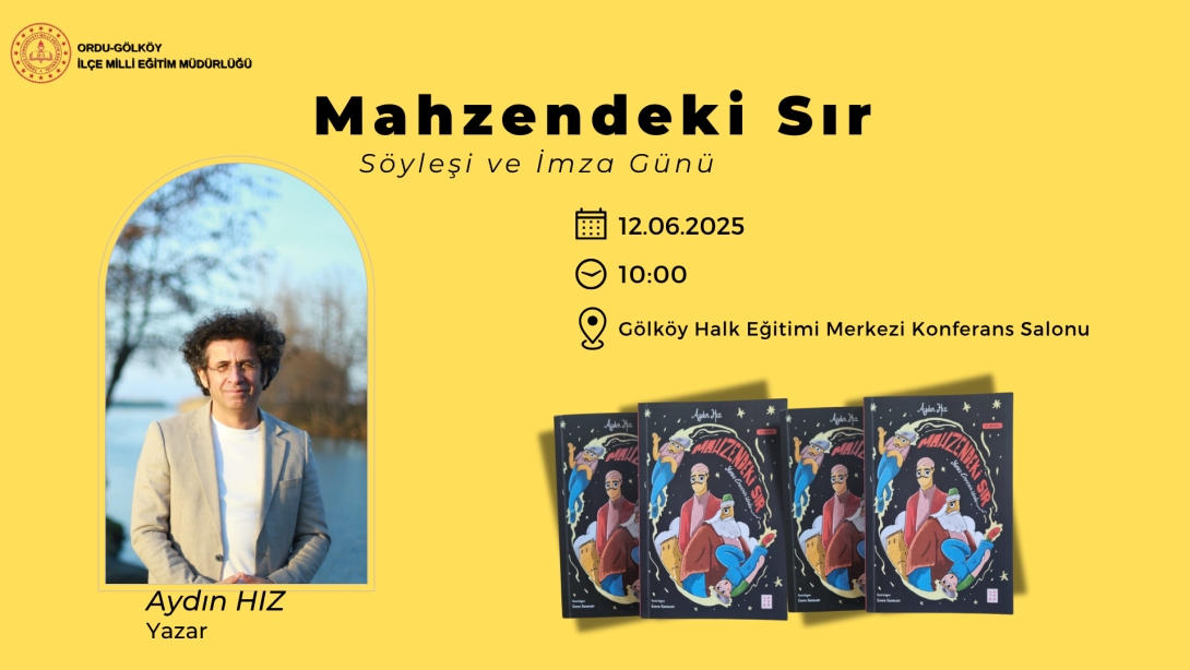 Yazar Aydın HIZ, ''Mahzendeki Sır'' kitabının söyleşisi ve imza günü için 12 Haziran'da ilçemizi ziyaret edecek.